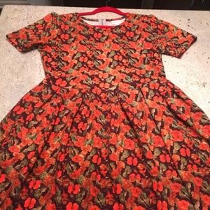 LulaRoe Red floral Amelia Style Zipper Dress Sz L